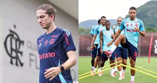 Filipe Luís define time titular para jogo do Flamengo x Bragantino em treino desta sexta