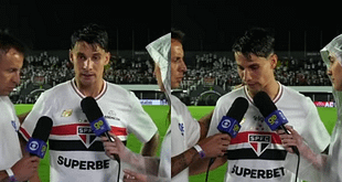 Atacante do São Paulo comemora empate com o Flamengo mesmo com 1 jogador a mais