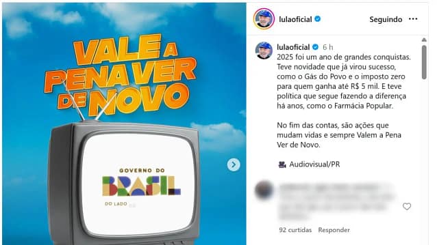 Vídeo publicado nas redes sociais usa tom publicitário para promover programas do governo federal e reforçar a narrativa da gestão.